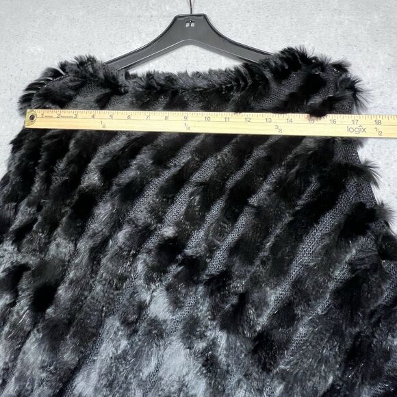 Barami Shawl Large Black Plucked Rabbit Fur Asymmetrical Poncho Wrap Shawl Cape - Picture 6 of 10